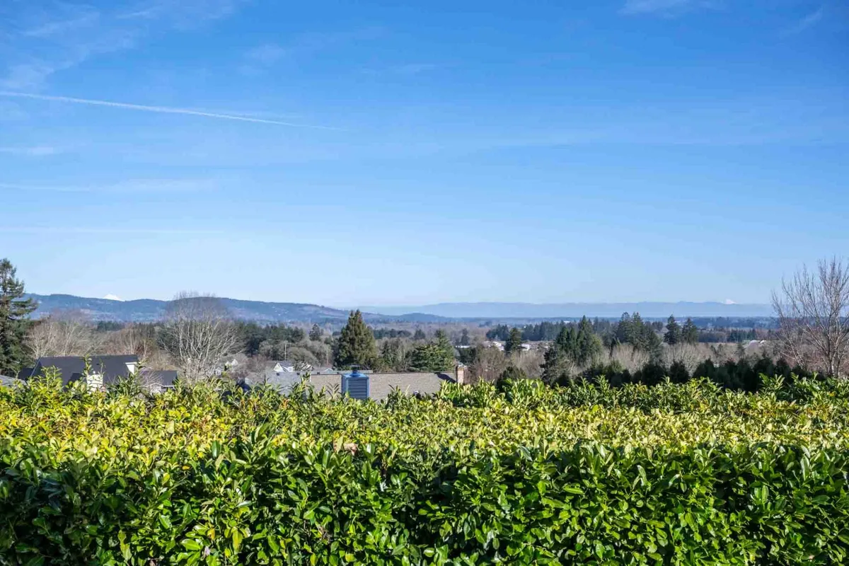 A panoramic view of verdant foliage, distant mountains, and a clear blue sky, capturing the tranquility and inspiration of the villa's location. This outdoor vista hints at opportunities for nature walks, quiet moments, and group discussions set against a stunning natural backdrop.